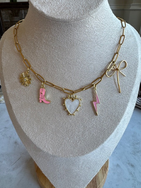 Pink and Gold Charm Necklace